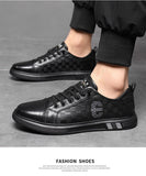 Men's Genuine Leather Casual Shoes Autumn Checkered Flats Skateboard Street Trend Leather Sneakers Mart Lion   