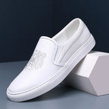 High End Men's Genuine Leather Casual Shoes Concise Cool Slip-on Loafers Flat Skate Mart Lion tiger white 38 