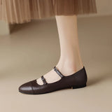 Spring Women Flats Shoes for Round Toe Chunky Heel Retro Low Heel Mary Janes Genuine Leather MartLion   