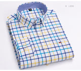 Men's100% Cotton Long Sleeve Button Down Check Shirt Single Chest Pocket Work Casual Standard-fit Plaid Striped Oxford Mart Lion   
