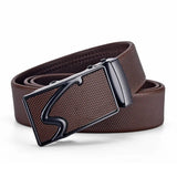 Men's Leather Belt Metal Automatic Buckle Work Black PU Strap MartLion ChocolateS 120cm 