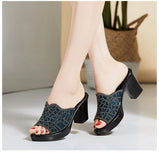 Women Slipper's Ladies Summer Slippers Genuine Leather Shoes Women High Heels Rhinestone Summer MartLion   