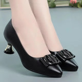 women cute sweet black leather square heel shoes for office classic pointed toe office party pumps MartLion ed 40 