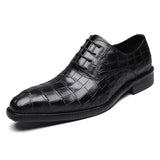 Handmade Style Men's Formal Oxford Shoes Genuine Leather Crocodile Print Green Black Lace Up Dress Mart Lion Black US 7 
