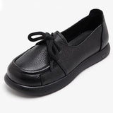 Premium Top Layer Cowhide Soft Sole Flats Women Shoes Autumn Round Toe Deep Mouth Lace Up Casual Sneaker MartLion Black 36 