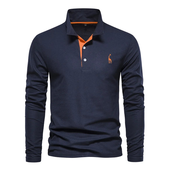 Men's Polo Shirts Solid Color Long Sleeve Polo Shirts Social Homme MartLion navy blue S CHINA