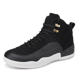 Men's High-top Basketball Shoes Sneakers Anti-skid Breathable Outdoor Sports Vulcanize Tenis Mart Lion Black and white 39 