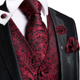 Hi-Tie Silk Vests Jacquard Waistcoat Neck Tie Hanky Cufflinks Brooch Set for Men's Suit Sleeveless Jacket Wedding MartLion   