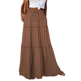 Ethnic Style Vintage Long Skirt Women Summer Loose Beach Ladies  Casual MartLion Solid brown M 