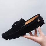 Tassel Loafers Men's Casual Shoes Suede Leather Driving Moccasins Slip on Office Lazy Wedding Party Mart Lion Black 5 