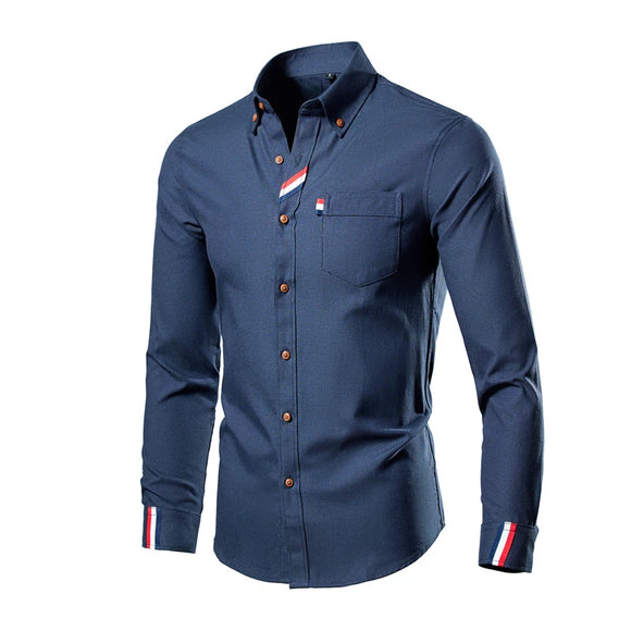 Casual Cotton Soft Thin Men's Shirts Slim Fit Luxury Long Sleeve Shirt Lapels Outwear Streetwear MartLion Navy blue 4XL 
