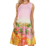 Summer Women's knee-length pink tie-dye print design dress Casual MartLion F58QHGG242312L XXXL 