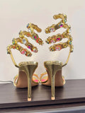 Star style Luxury Crystal Embellished Wraparound Women Sandals Stiletto High heels Gladiator Summer Wedding Prom Shoes MartLion   