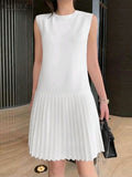 Summer Women Sleeveless Mini Dress Solid Pleated Short Dresses  Party MartLion Beige S 