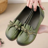 Luxury Green Ballet Flats Elegant Women's Shoes Genuine Leather Loafers Ladies Bowknot Soft Blue Moccasins MartLion   