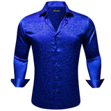 Luxury Shrits Men's Sky Roal Blue Navy Embroidered Paisley Long Sleeve Casual Slim Fit Blouses Lapel Barry Wang MartLion 0733 S 