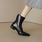 Winter Genuine Leather Low-heeled Women's Boots Retro Short Square Toe Leather Shoes MartLion   