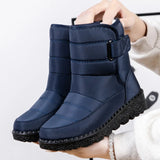 Waterproof Boots Women Casual Winter Warm Plush Soft Platform Snow Slip on Cotton Padded Shoes MartLion Blue-fur 35 