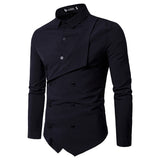 Spring Fake Two Piece Long Sleeve Shirt Men's Harajuku Casual Double Breasted Slim Fit Blouse Camisa Masculina Mart Lion Black M 