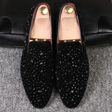 Black Spikes Men's Loafers Luxury Shoes Denim And Metal Sequins Casual MartLion   
