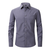 Men's White Blue Yellow Red  Shirts  Fit Long Sleeve Shirt Men Formal Wedding Elastic Shirt Male MartLion W7-6 XXXL 