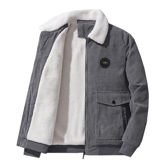  Winter Fleece Jacket Men's Warm Thick Corduroy Fur Collar Coat Casual Outdoor Windproof Outwear MartLion - Mart Lion