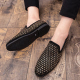 Black Rhinestone Men's Dress Shoes Velvet Crystal Luxury Moccasins Loafers Office Party Flats Zapatos Hombre MartLion   