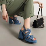 Women's Summer Open Toe Waterproof Platform Thick Sole Elastic High Heel Large Roman Sandals MartLion   