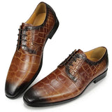 Luxury Derby Shoes Men's Genuine Leather Wedding Dress Classic Casual Crocodile Pattern MartLion   
