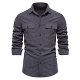 Autumn Cotton Shirt Men's Casual Shirt Lapel Solid Pocket Men's Shirt Autumn MartLion   