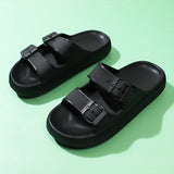 Women Slippers Adjustable Buckle Thick Platform Sandals Beach Shoes Bathroom Slipper Soft EVA Flat Sole Slides MartLion 37 Black Slippers 