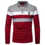 Men's Long Sleeved Polo Shirt Printed Lion Three Color Block Tops Golf Shirt Casual Lapel Top Clothes MartLion Red Grey S 