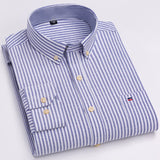 Men's 100% Cotton Plaid Checkered Long Sleeve Oxford Shirt Front Patch Chest Pocket Button-down Striped Versatile Casual Mart Lion L512 42 