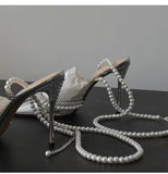 Luxury Rhinestones Pearls Women Pumps Transparent PVC Ankle strap Party High heels Spring Summer Wedding Prom Shoes MartLion   