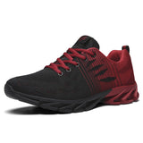 Breathable Flying Woven Running Men's Shoes Non-slip Lace-up Sneakers Outdoor Sport Shoes Zapatillas Hombre Deportiva Mart Lion Black red 39 