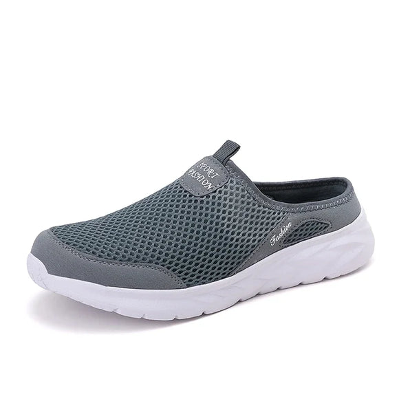 Men's Half Slipper Style Lat-soled Wild Flat-bottomed Summer Breathable Mesh Thin Section Baotou Slippers MartLion gray 46 