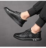 Men's Genuine Leather Casual Shoes Autumn Checkered Flats Skateboard Street Trend Leather Sneakers Mart Lion   