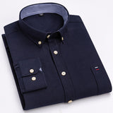Men's 100% Cotton Plaid Checkered Long Sleeve Oxford Shirt Front Patch Chest Pocket Button-down Striped Versatile Casual Mart Lion L522 42 