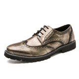 Golden Brogue Shoes Men's Dress Soft Split Leather Lace Up Oxfords Flat Work Footwear Mart Lion   