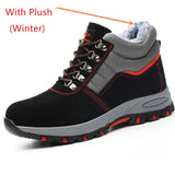 winter safety shoes men's anti puncture high top warm anti smashing Steel toe cap sneakers Slip-resistant work boots MartLion Black With Plush 36 