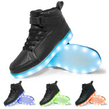 USB Charging Glowing Sneakers Children Adult High Top Boots Led Casual Luminous Light Shoes for Boys Girls Men's Women MartLion 037 Black 25 