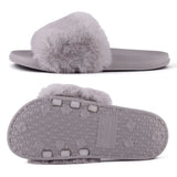 Summer indoor shoes ladies flat solid color open toe flip flops fake fur fox fur slippers MartLion   