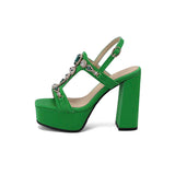 Summer Elegant Green Orange Women Bridal Sandals Platform High Heels Lady Wedding Shoes MartLion   