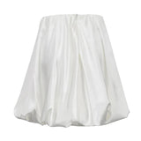 Office Lady Elegant Female Casual  Satin Mini Skirt Women Waist Vintage White Balloon Skirt MartLion   