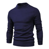 Winter Turtleneck Thick Men's Sweaters Casual Turtle Neck Solid Color Warm Slim Turtleneck Sweaters Pullover Mart Lion MD001-Navy Size S 50-55kg 