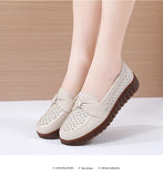 Women Flats Slip On Moccasins Spring Hollow Beige Casual Loafers Soft Sole Non Slip Breathable MartLion   