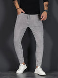 Men Jeans Stretch Skinny Denim Pants Solid Color Black Blue  Summer Street MartLion Gray S (Waist 76cm) CHINA