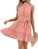 Women's Dress Summer Women's Beach Dress Folded Cake Dress Loose Neck Tie Sleeveless Dress Women's Summer Clothing MartLion   