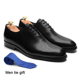 Designer Whole Cut Oxford Dress Shoes Men's Genuine Leather Handmade Lace Up Plain Toe Office Formal MartLion Black EUR 39 