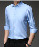 Mulberry Silk Shirt Men's Long Sleeved Spring and  Casual Solid Color Thin Formal No Iron Shirts MartLion   